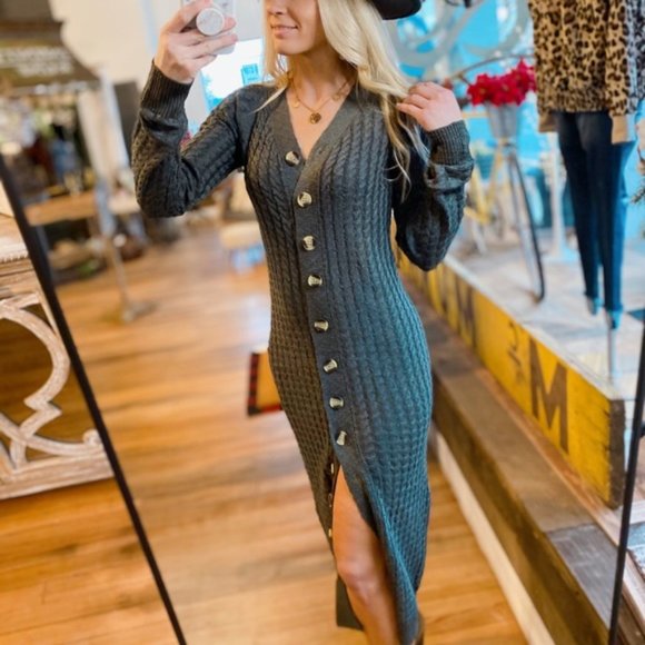 CATCH ME LATER CHUNKY SWEATER MAXI DRESS-GRAY - Picture 5 of 5